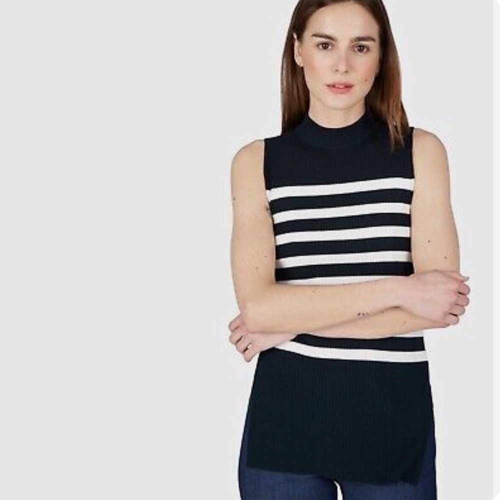 Everlane The Breton- Stripped Sleeveless turtleneck ribbed cotton